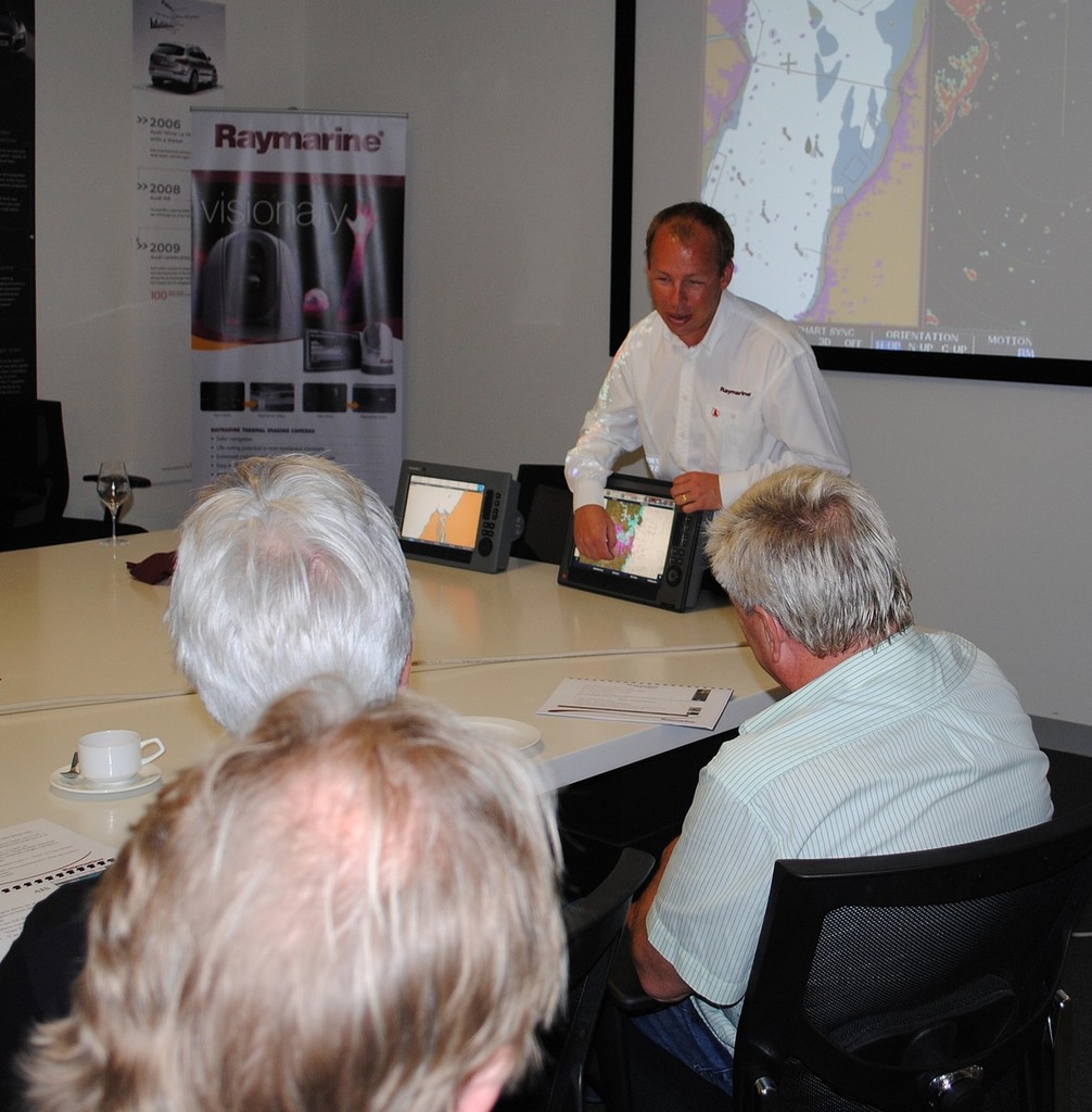 Grant Watson shows how to navigate the new hybrid touch screen.  - Clipper master class © Denby Browning